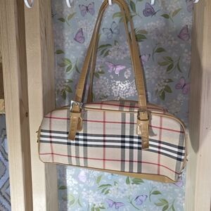 Elegant Tan Plaid Shoulder Bag